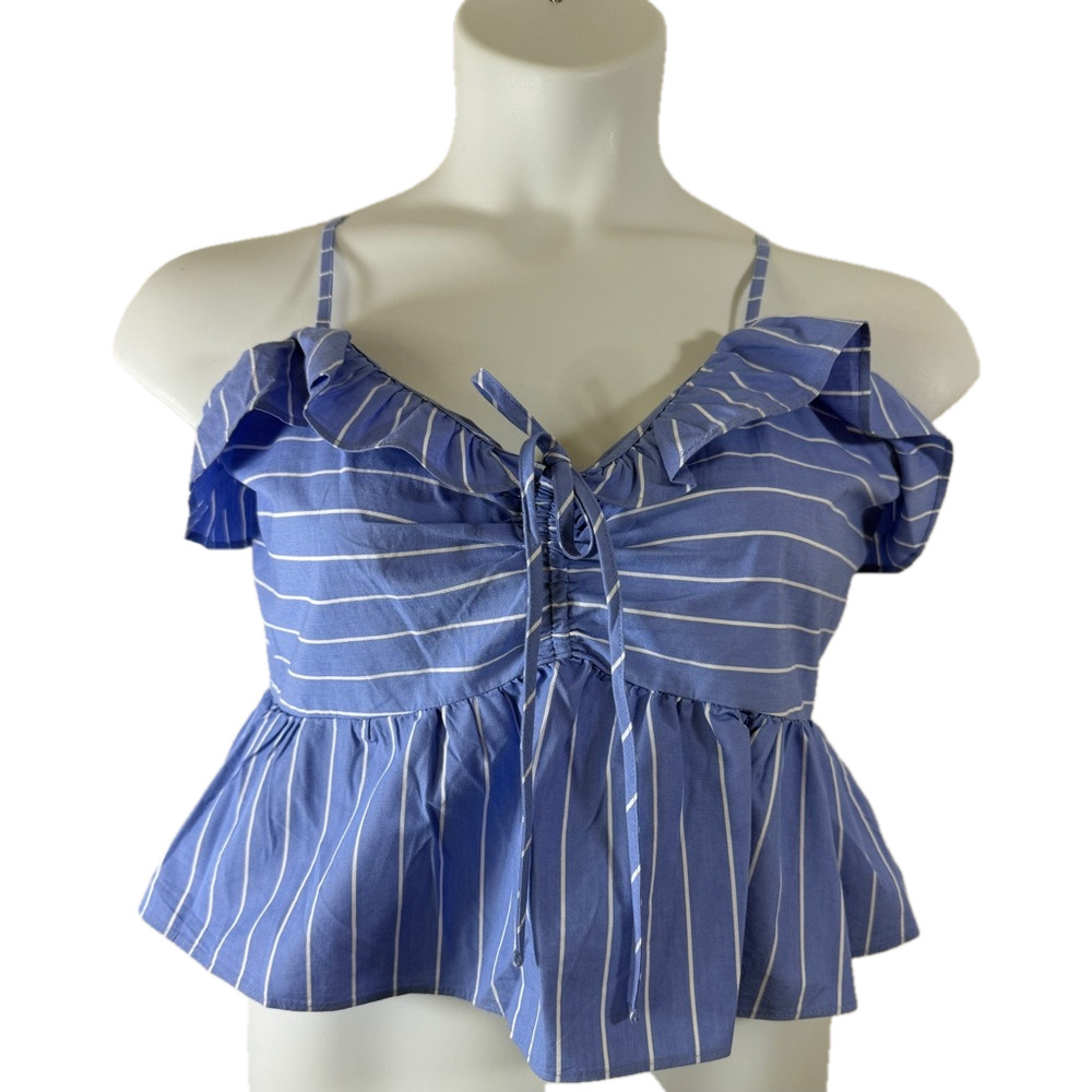 Express Blue White Stripes Ruffle Crop Top Size XL NWT SKU0504 SKU0572